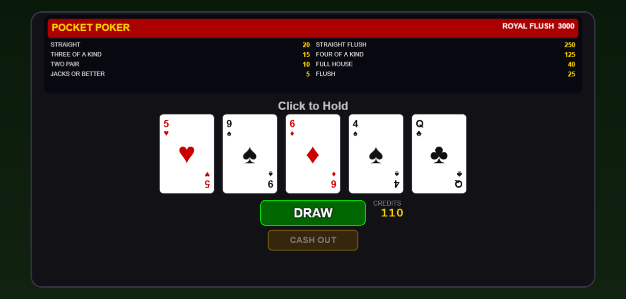 Pocket Poker Royale video poker machine